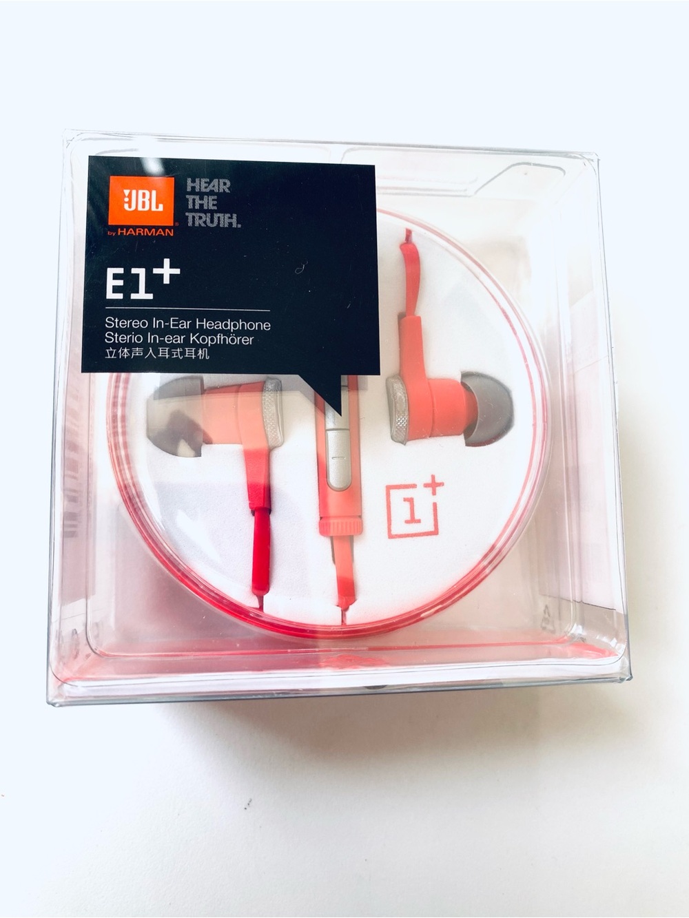 JBL E1+ In-Ear Headphones - Coral/Gray with Silver Accents New Original Box
